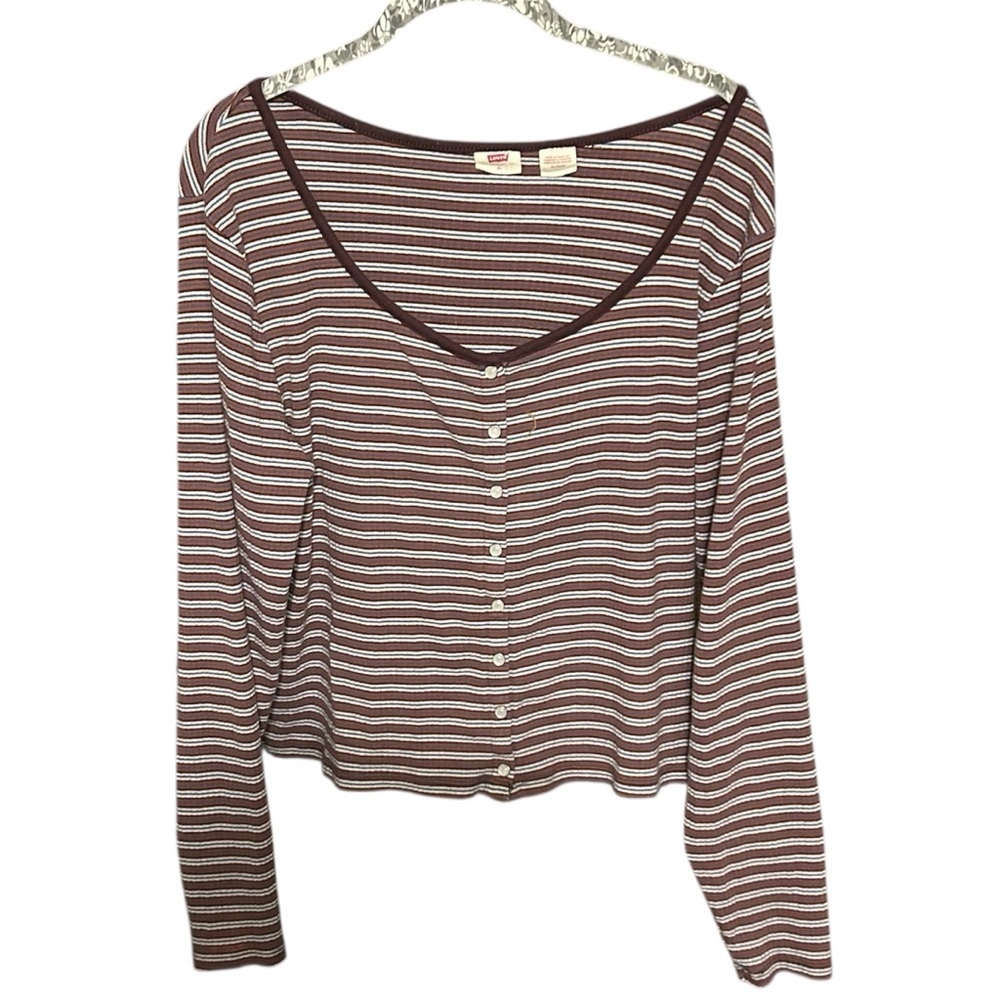 Levi's Brown Striped Shirt with Pearl Snap Buttons Size XL